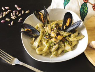 Busiate con pesto di pistacchio e cozze